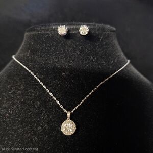 Elegant Natural Diamonds Silver Necklace and Earring Set